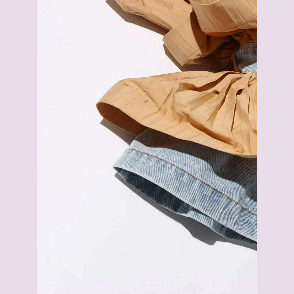 TWOTWINSTYLE Colorblock Designer Spliced Belt Coats For Women Lapel Long Sleeve Patchwork Ruffles Casual Loose Jacket Female New - KIMLUD