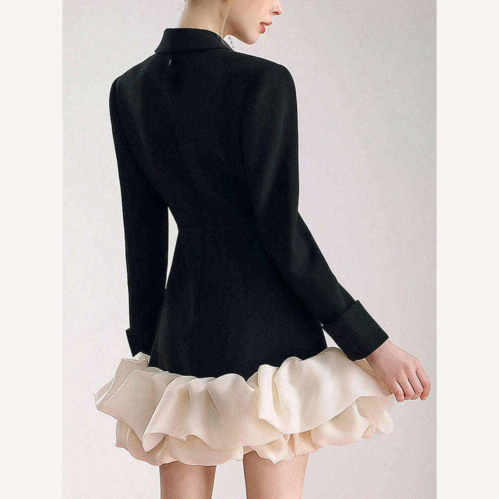 KIMLUD, TWOTWINSTYLE Colorblock Patchwork Diamonds Elegant Dresses For Women V Neck Long Sleeve High Waist Spliced Organza Dress Female, KIMLUD Womens Clothes