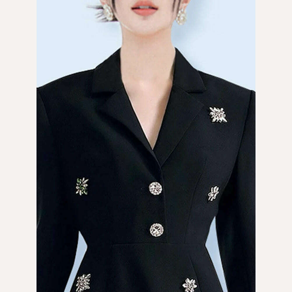 KIMLUD, TWOTWINSTYLE Colorblock Patchwork Diamonds Elegant Dresses For Women V Neck Long Sleeve High Waist Spliced Organza Dress Female, KIMLUD Womens Clothes