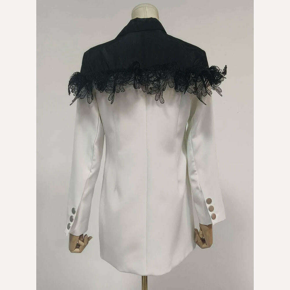 KIMLUD, TWOTWINSTYLE Colorblock Temperament Blazers For Women Notched Collar Long Sleeve Patchwork Double Breasted Slim Blazer Female, KIMLUD Womens Clothes