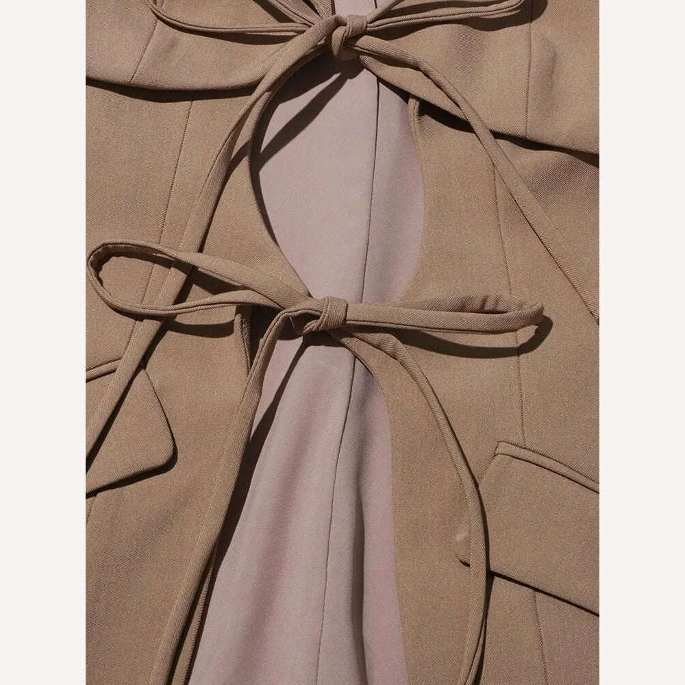 KIMLUD, TWOTWINSTYLE Hollow Out Irregular Blazer For Women Notched Collar Long Sleeve Patchwork Lace Up Temperament Blazers Female New, KIMLUD Womens Clothes