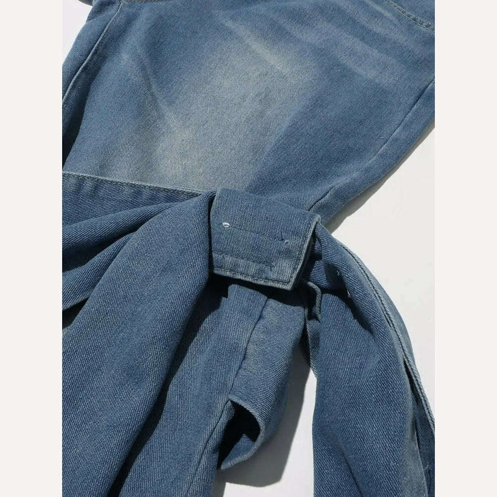 TWOTWINSTYLE Patchwork Bownot Designer Denim Pants For Women High Waist Spliced Pockets Loose Streetwear Jeans Female Fashion - KIMLUD