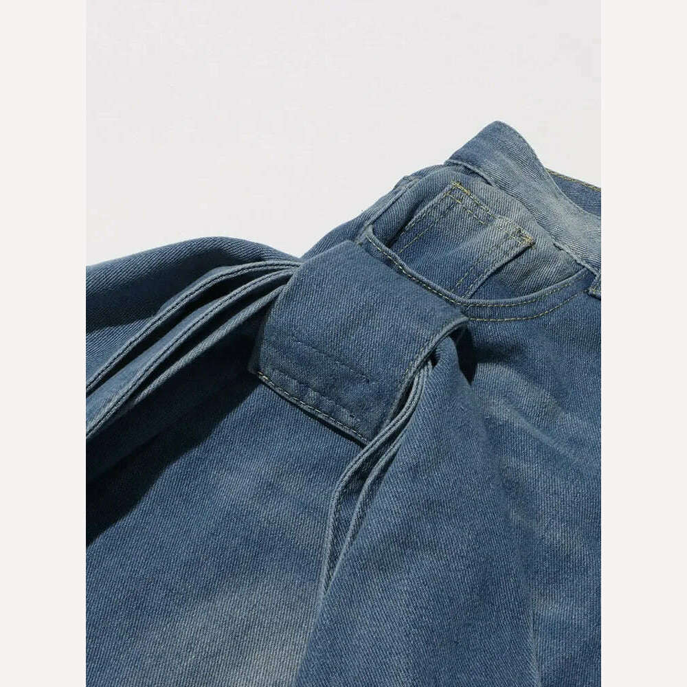 TWOTWINSTYLE Patchwork Bownot Designer Denim Pants For Women High Waist Spliced Pockets Loose Streetwear Jeans Female Fashion - KIMLUD