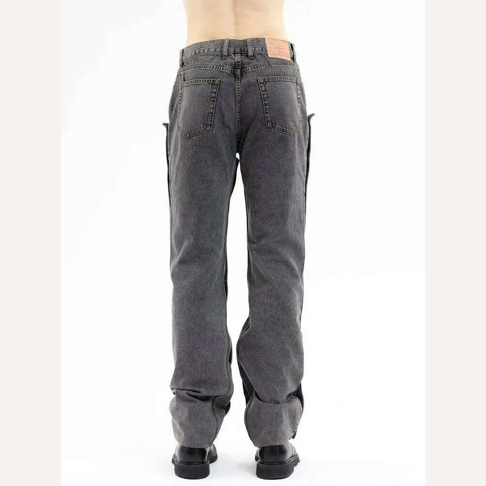 TWOTWINSTYLE Patchwork Button Detachable Denim Pant For Women High Waist Spliced Pocket Chic Straight Jeans Female Fashion New - KIMLUD