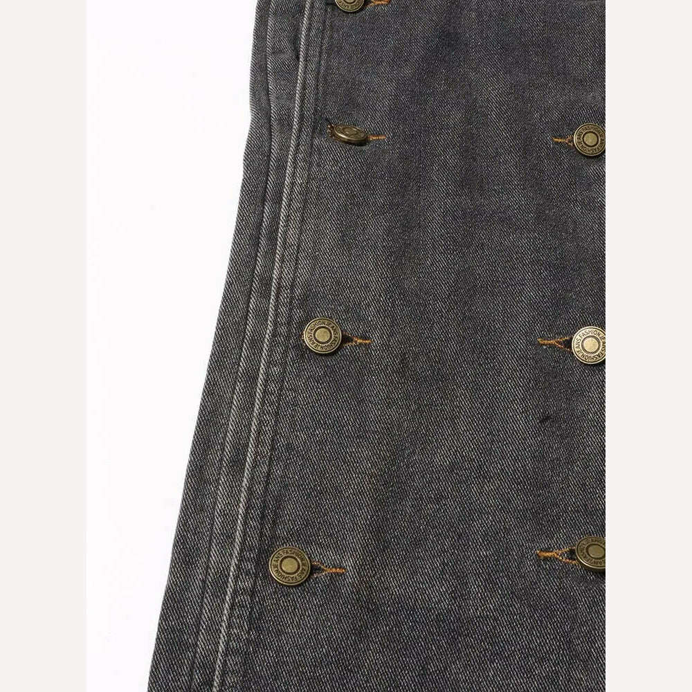 TWOTWINSTYLE Patchwork Button Detachable Denim Pant For Women High Waist Spliced Pocket Chic Straight Jeans Female Fashion New - KIMLUD