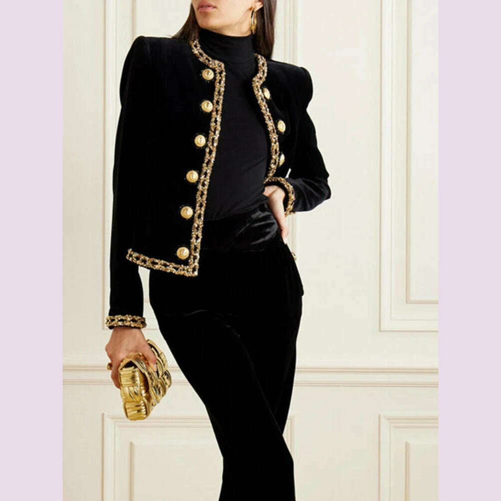 TWOTWINSTYLE Patchwork Sequins Jackets For Women Round Neck Long Sleeve Hit Color Spliced Button Coat Female Fashion Clothing - KIMLUD