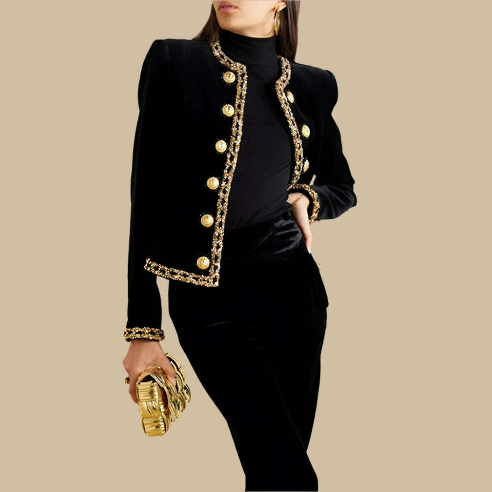 TWOTWINSTYLE Patchwork Sequins Jackets For Women Round Neck Long Sleeve Hit Color Spliced Button Coat Female Fashion Clothing - KIMLUD