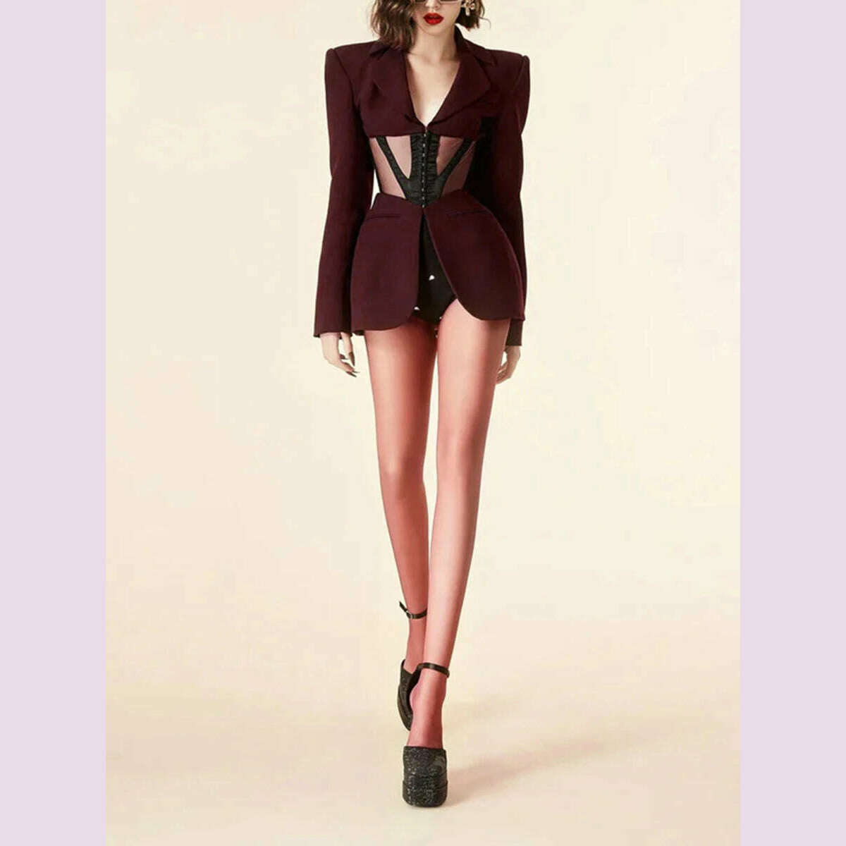 KIMLUD, TWOTWINSTYLE Patchwork Sheer Mesh Sexy Blazers For Women Notched Collar Long Sleeve Spliced Pocket Female Fashion Clothing New, KIMLUD Womens Clothes