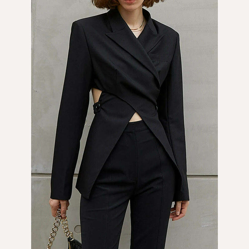 KIMLUD, TWOTWINSTYLE Sexy Hollow Out Slim Blazers For Women V Neck Long Sleeve Open Back Casual Coats Female Clothing Fashion Autumn New, black / S, KIMLUD APPAREL - Womens Clothes
