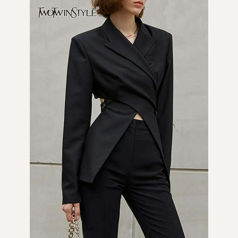 KIMLUD, TWOTWINSTYLE Sexy Hollow Out Slim Blazers For Women V Neck Long Sleeve Open Back Casual Coats Female Clothing Fashion Autumn New, KIMLUD Womens Clothes
