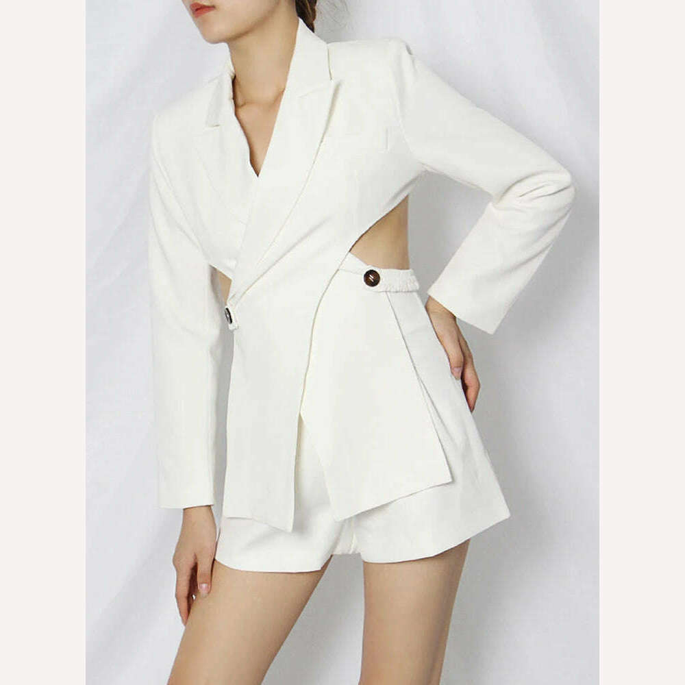 KIMLUD, TWOTWINSTYLE Sexy Hollow Out Slim Blazers For Women V Neck Long Sleeve Open Back Casual Coats Female Clothing Fashion Autumn New, KIMLUD Womens Clothes