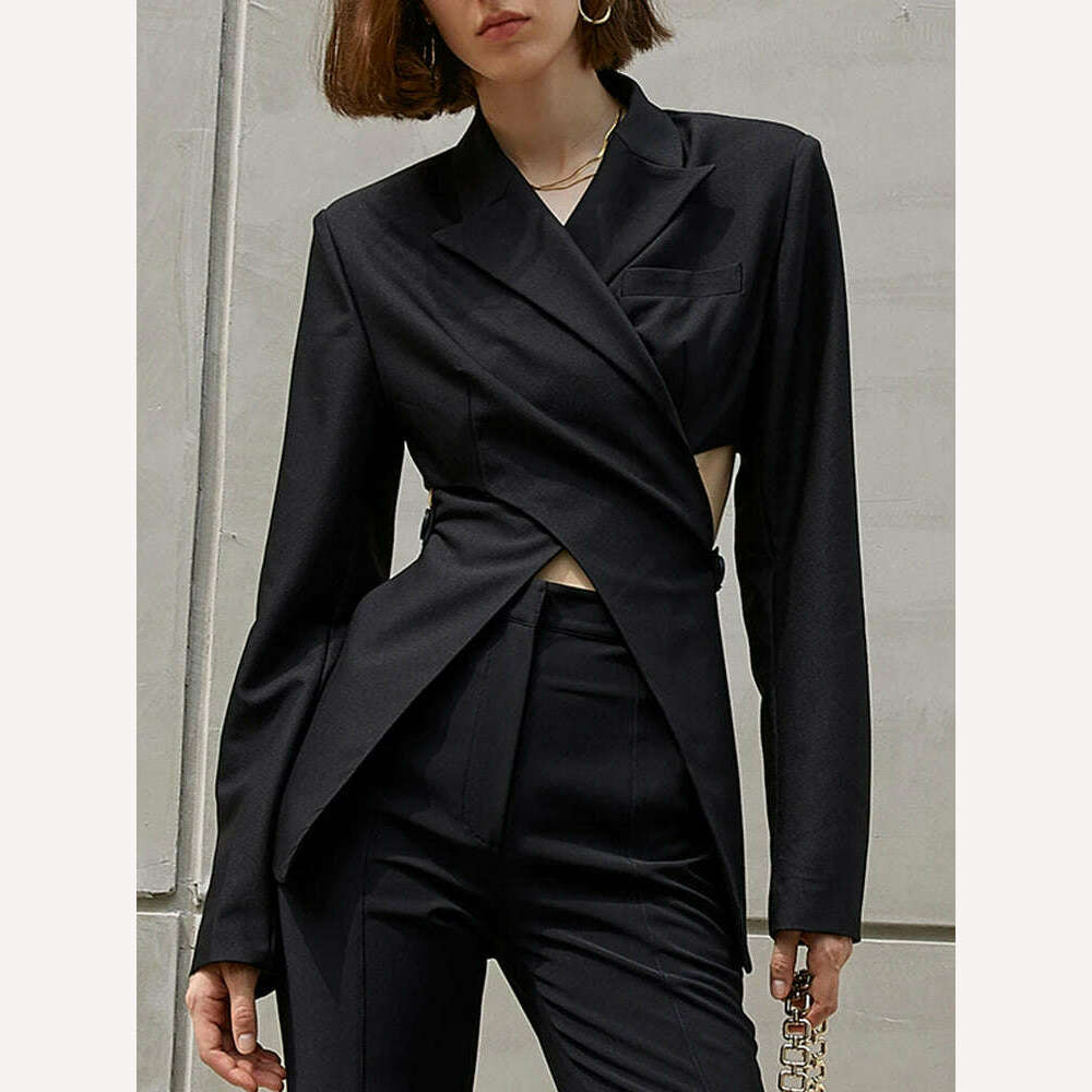 KIMLUD, TWOTWINSTYLE Sexy Hollow Out Slim Blazers For Women V Neck Long Sleeve Open Back Casual Coats Female Clothing Fashion Autumn New, KIMLUD Womens Clothes