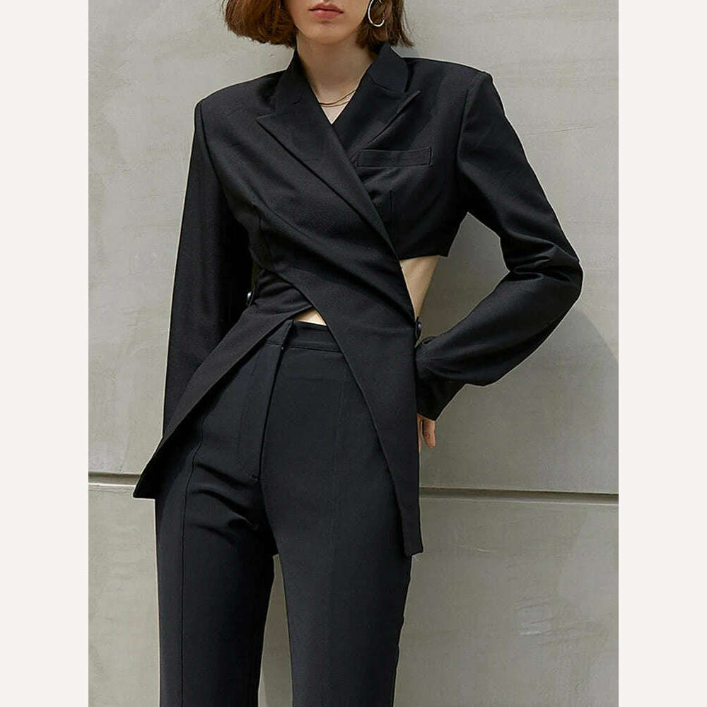 KIMLUD, TWOTWINSTYLE Sexy Hollow Out Slim Blazers For Women V Neck Long Sleeve Open Back Casual Coats Female Clothing Fashion Autumn New, KIMLUD Womens Clothes