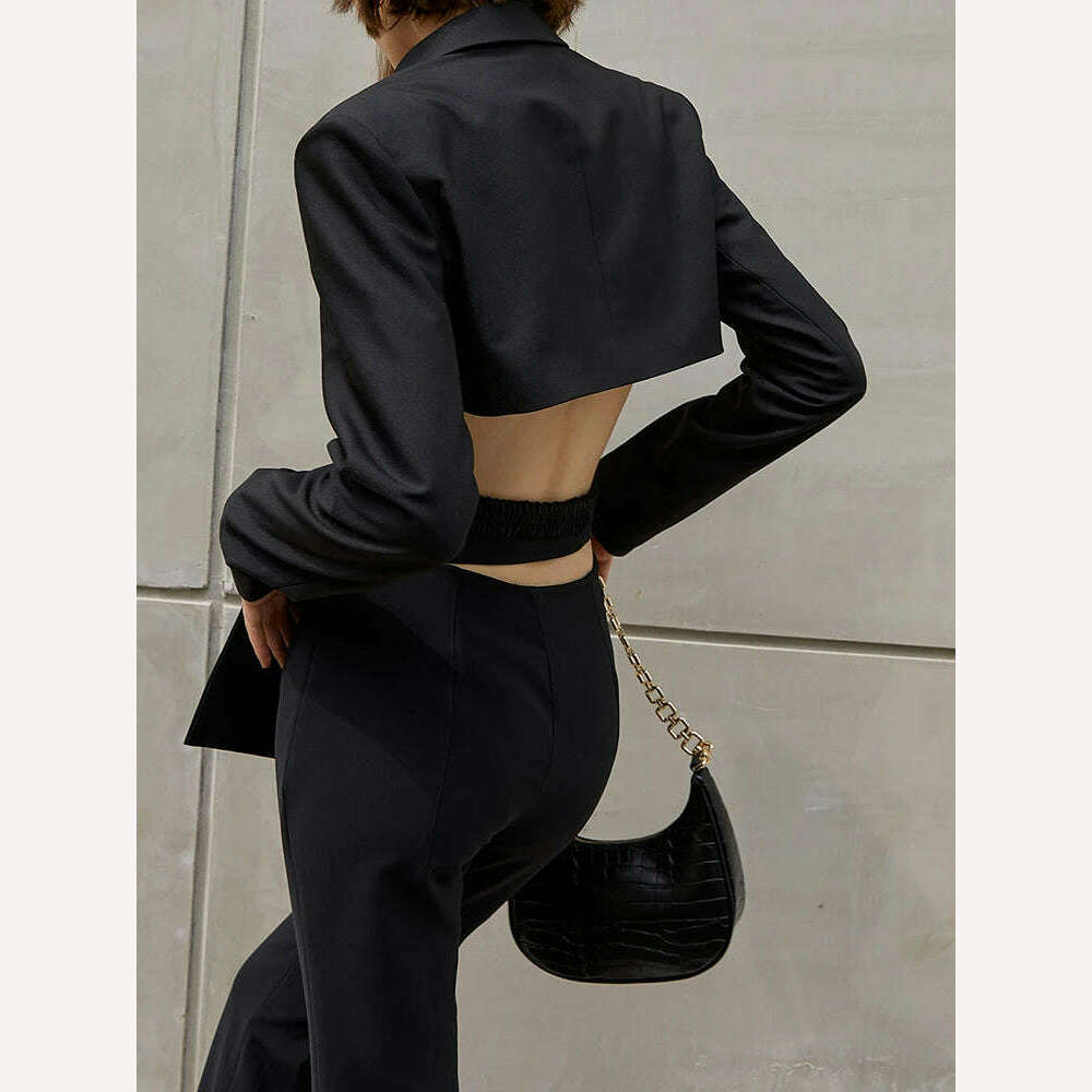 KIMLUD, TWOTWINSTYLE Sexy Hollow Out Slim Blazers For Women V Neck Long Sleeve Open Back Casual Coats Female Clothing Fashion Autumn New, KIMLUD Womens Clothes