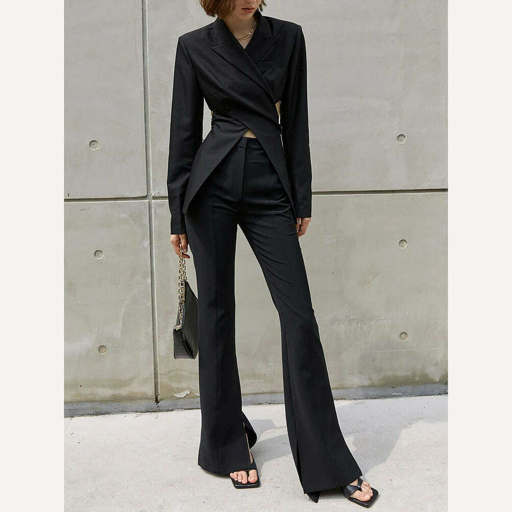 KIMLUD, TWOTWINSTYLE Sexy Hollow Out Slim Blazers For Women V Neck Long Sleeve Open Back Casual Coats Female Clothing Fashion Autumn New, KIMLUD Womens Clothes