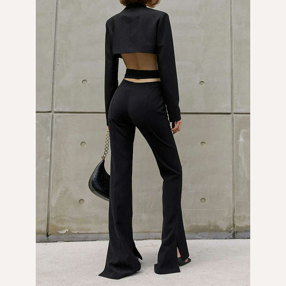 KIMLUD, TWOTWINSTYLE Sexy Hollow Out Slim Blazers For Women V Neck Long Sleeve Open Back Casual Coats Female Clothing Fashion Autumn New, KIMLUD Womens Clothes