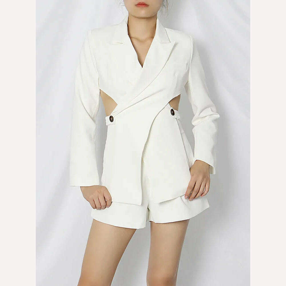 KIMLUD, TWOTWINSTYLE Sexy Hollow Out Slim Blazers For Women V Neck Long Sleeve Open Back Casual Coats Female Clothing Fashion Autumn New, KIMLUD Womens Clothes