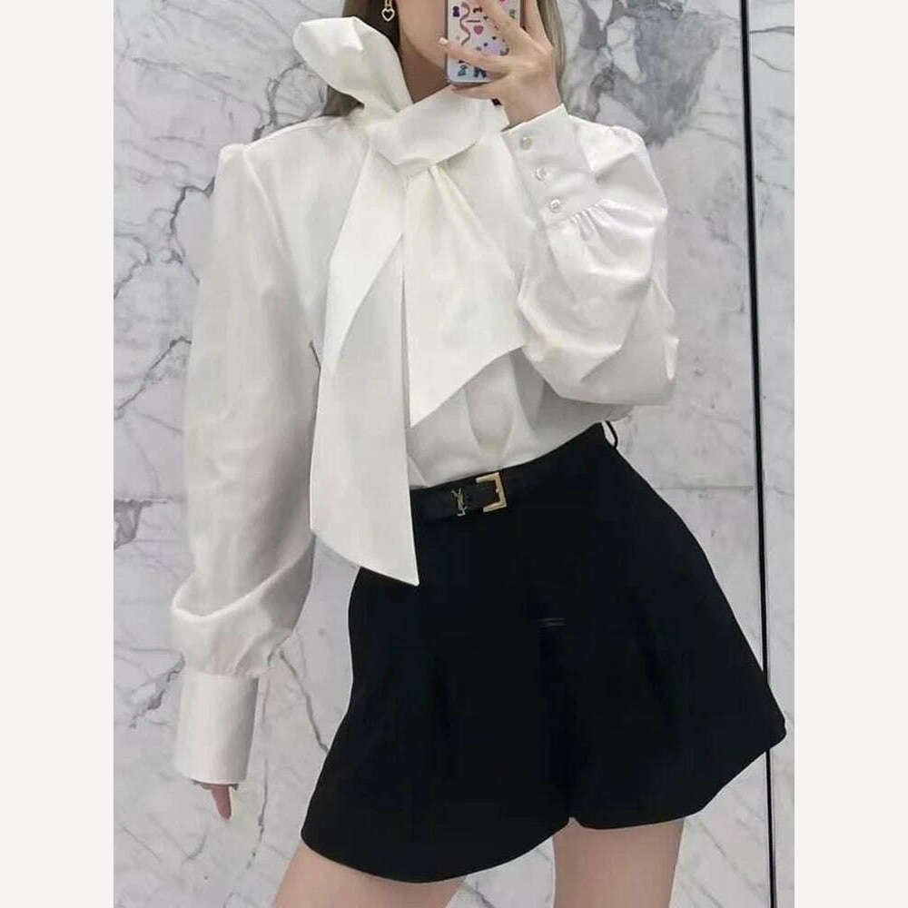 TWOTWINSTYLE Solid Casual Blouses For Women Irregular Collar Long Sleeves Patchwork Single Button Minimalist Blouse Female 2023 - KIMLUD