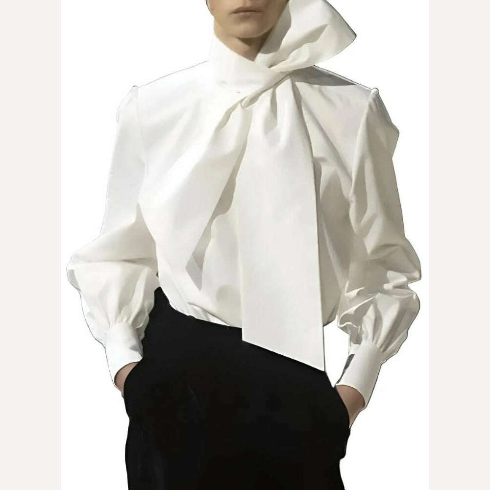 TWOTWINSTYLE Solid Casual Blouses For Women Irregular Collar Long Sleeves Patchwork Single Button Minimalist Blouse Female 2023 - KIMLUD