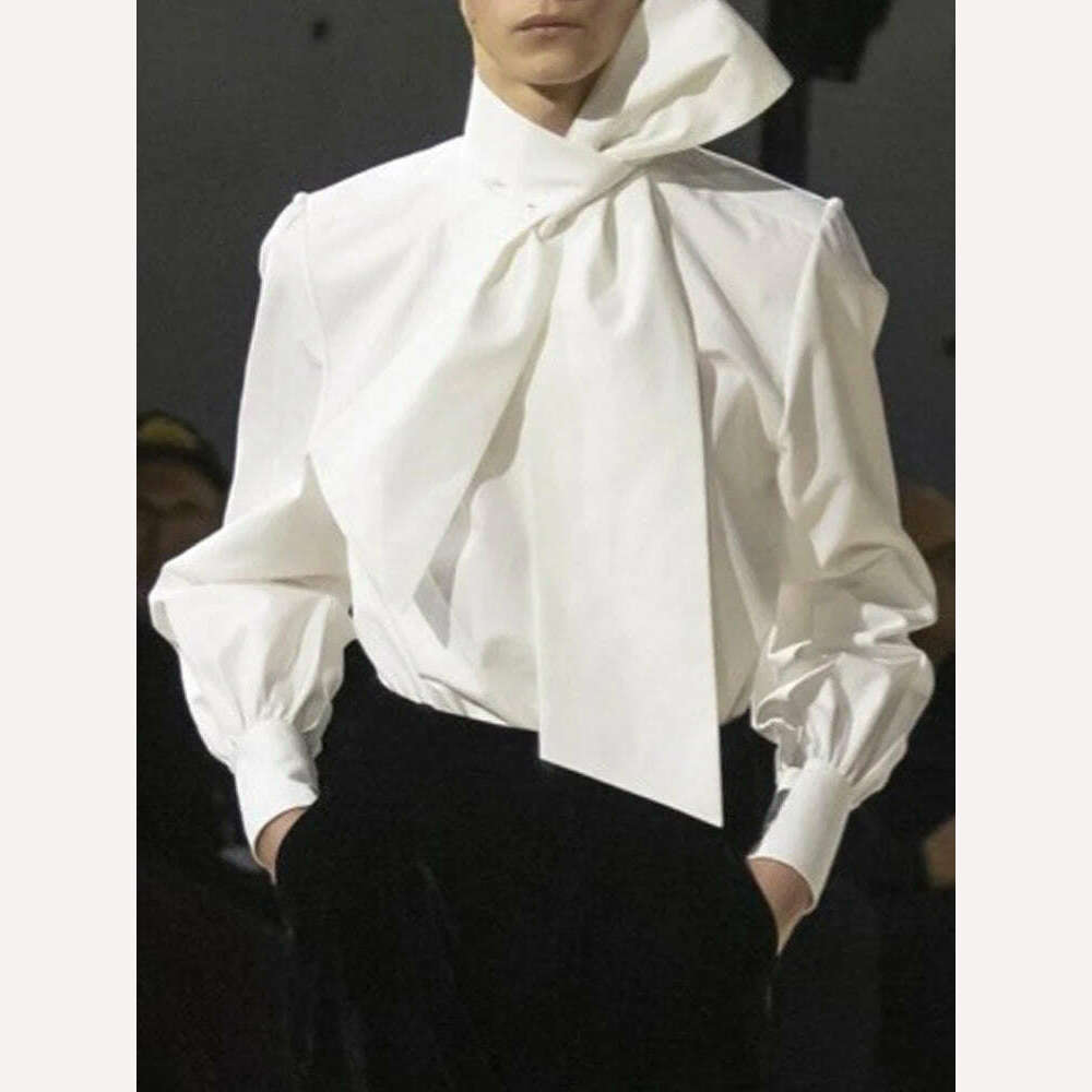 TWOTWINSTYLE Solid Casual Blouses For Women Irregular Collar Long Sleeves Patchwork Single Button Minimalist Blouse Female 2023 - KIMLUD