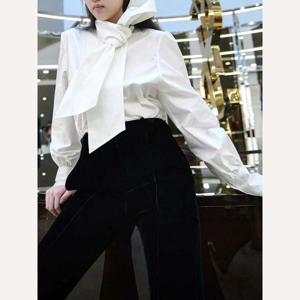 TWOTWINSTYLE Solid Casual Blouses For Women Irregular Collar Long Sleeves Patchwork Single Button Minimalist Blouse Female 2023 - KIMLUD