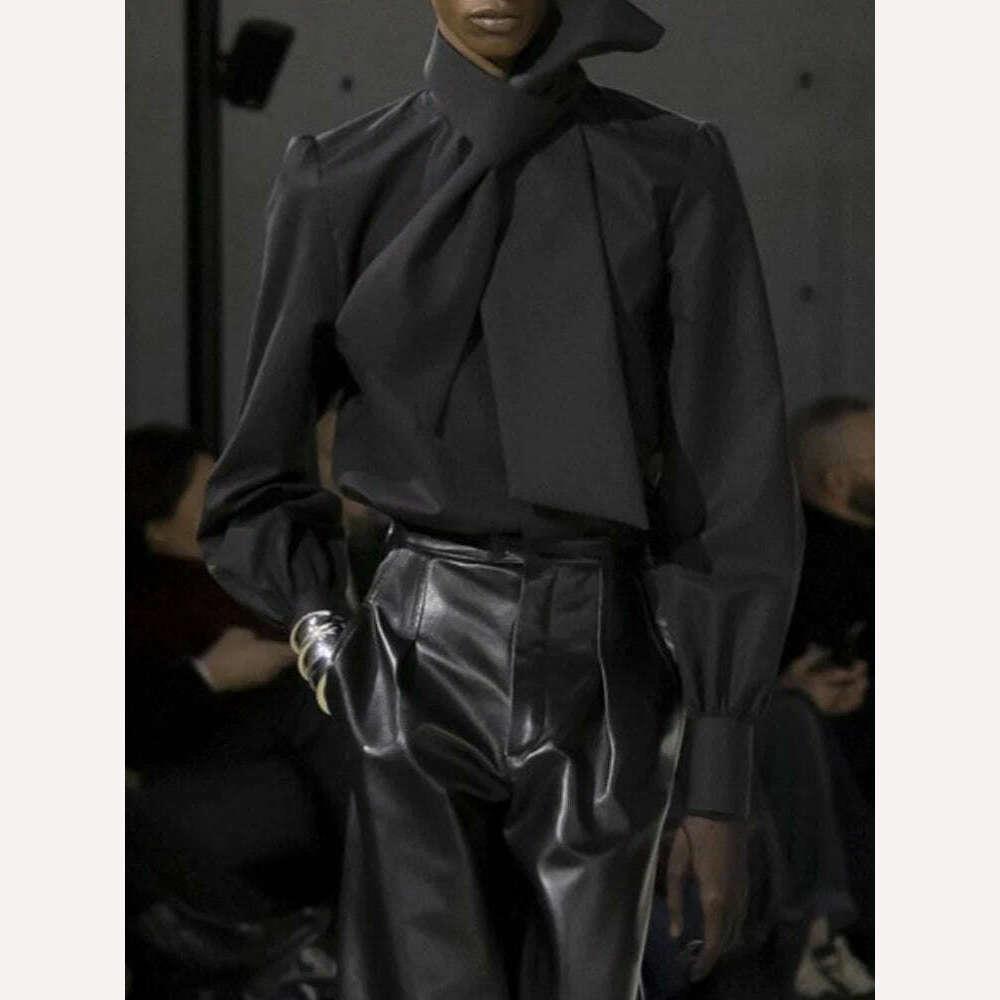 TWOTWINSTYLE Solid Casual Blouses For Women Irregular Collar Long Sleeves Patchwork Single Button Minimalist Blouse Female 2023 - KIMLUD