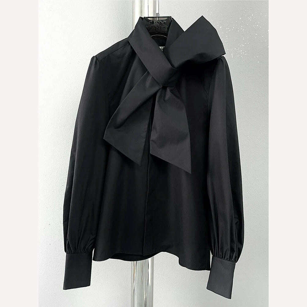 TWOTWINSTYLE Solid Casual Blouses For Women Irregular Collar Long Sleeves Patchwork Single Button Minimalist Blouse Female 2023 - KIMLUD