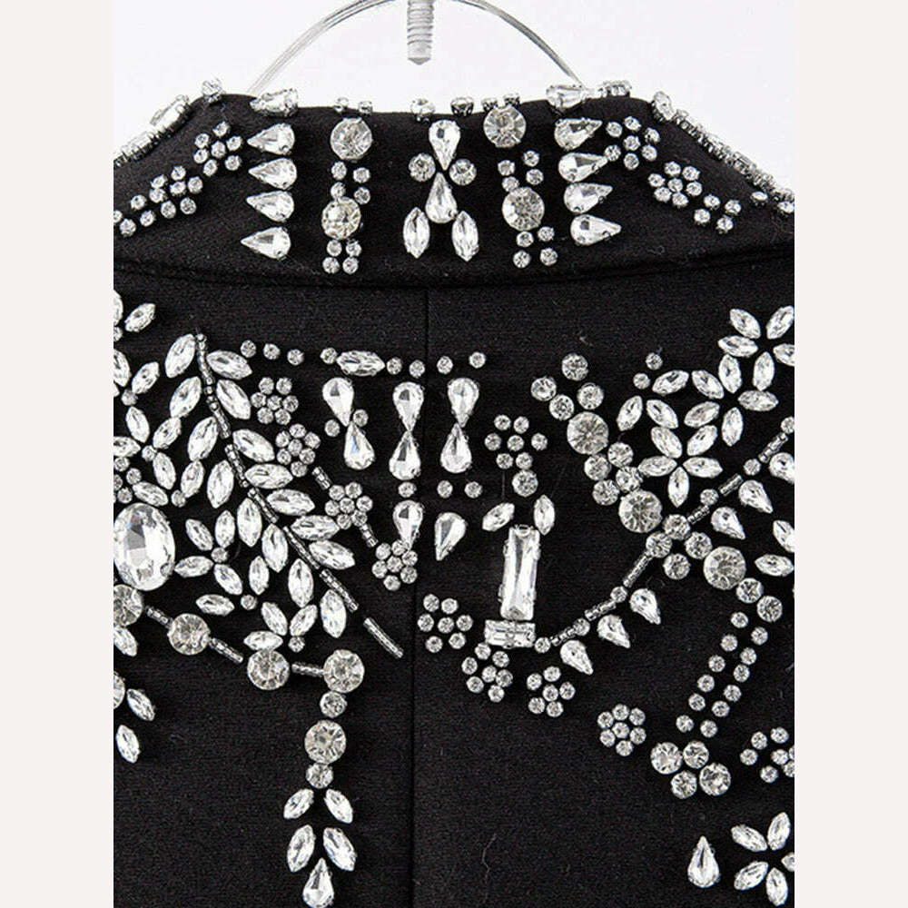 KIMLUD, TWOTWINSTYLE Solid Patchwork Diamonds Blazer For Women Notched Collar Long Sleeve Spliced Fur Chic Blazers Female Fashion New, KIMLUD Womens Clothes