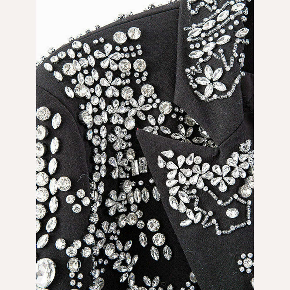 KIMLUD, TWOTWINSTYLE Solid Patchwork Diamonds Blazer For Women Notched Collar Long Sleeve Spliced Fur Chic Blazers Female Fashion New, KIMLUD Womens Clothes