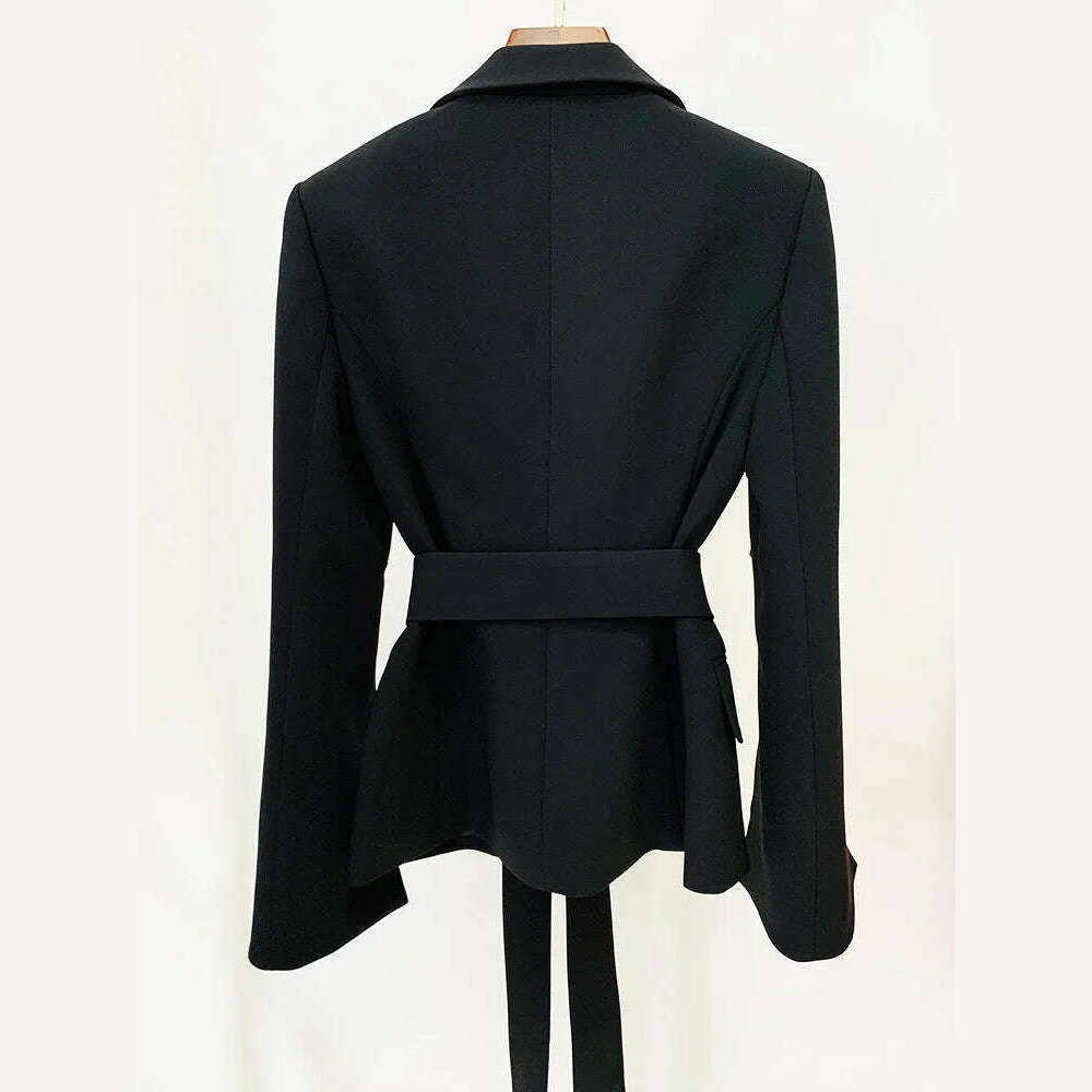KIMLUD, TWOTWINSTYLE Solid Patchwork Diamonds Blazer For Women Notched Collar Long Sleeve Spliced Lace Up Slimming Chic Blazers Female, KIMLUD Womens Clothes