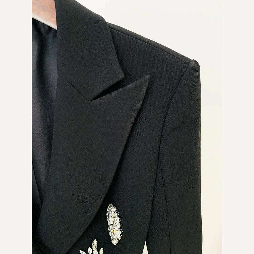 KIMLUD, TWOTWINSTYLE Solid Patchwork Diamonds Blazer For Women Notched Collar Long Sleeve Spliced Lace Up Slimming Chic Blazers Female, KIMLUD Womens Clothes