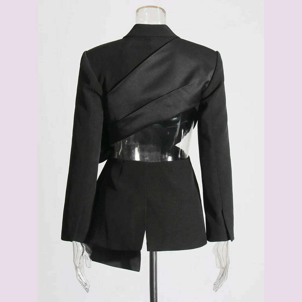 KIMLUD, TWOTWINSTYLE Solid Spliced Bowknot Hollow Out Blazer For Women Notched Collar Long Sleeve Tunic Temperament Blazers Female New, KIMLUD Womens Clothes