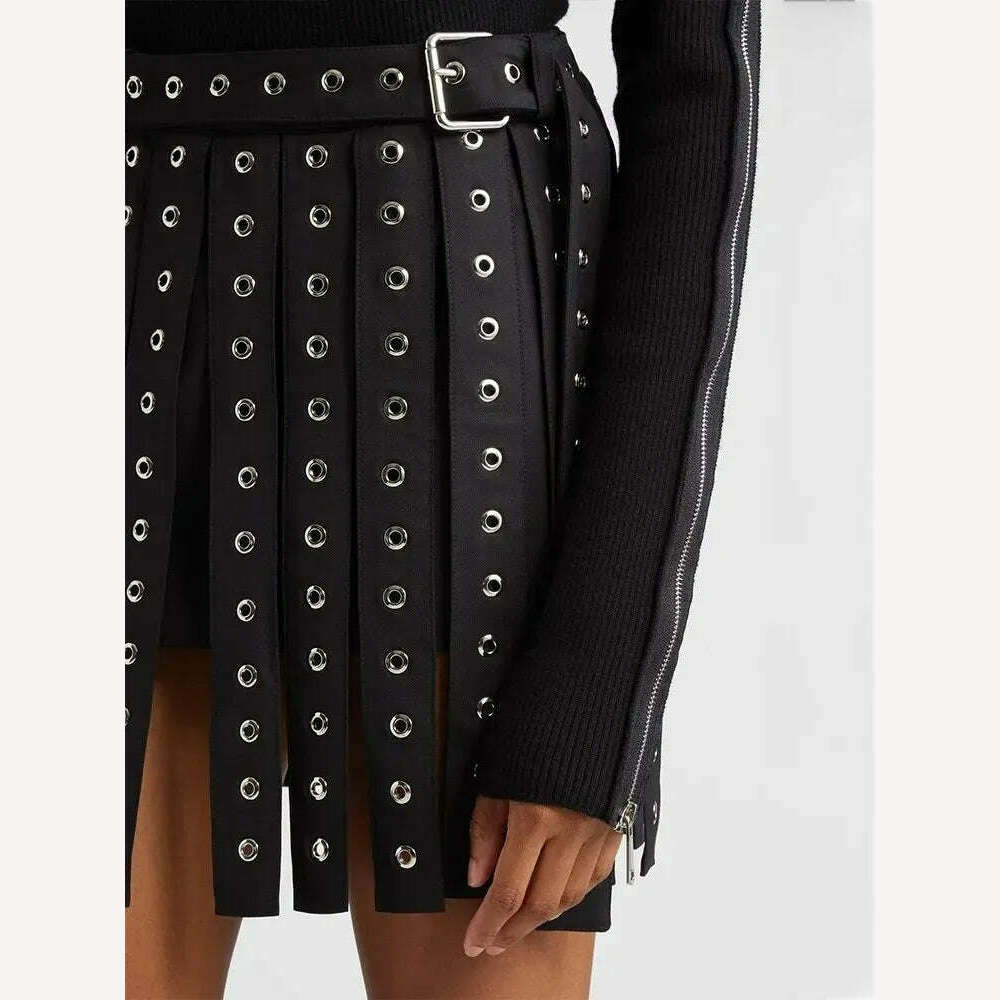 KIMLUD, TWOTWINSTYLE Streetwear Patchwork Metal Buckle Blazers For Women Notched Collar Long Sleeve Solid Loose Blazer Female Fashion, KIMLUD Womens Clothes
