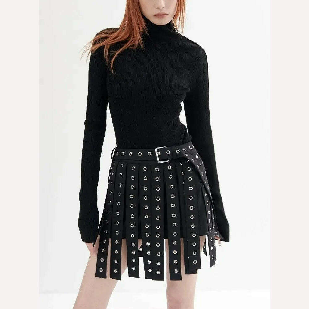 KIMLUD, TWOTWINSTYLE Streetwear Patchwork Metal Buckle Blazers For Women Notched Collar Long Sleeve Solid Loose Blazer Female Fashion, KIMLUD Womens Clothes