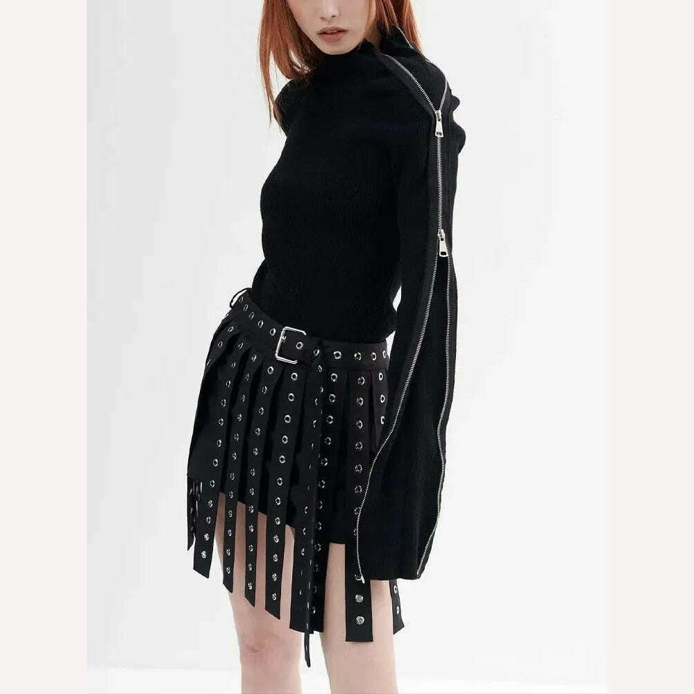 KIMLUD, TWOTWINSTYLE Streetwear Patchwork Metal Buckle Blazers For Women Notched Collar Long Sleeve Solid Loose Blazer Female Fashion, KIMLUD Womens Clothes