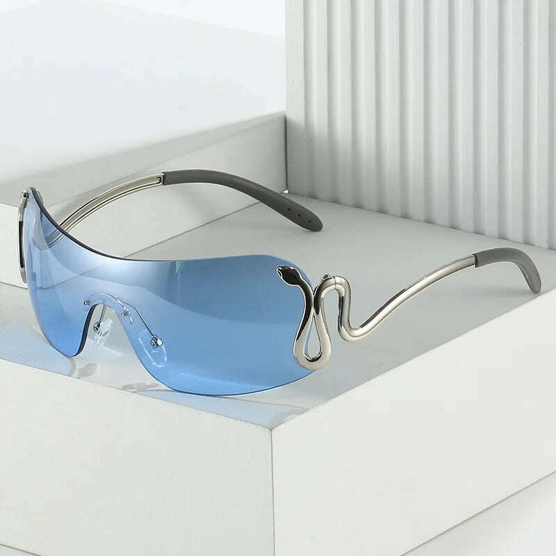 Uemi New Fashion Rimless Sunglasses For Women Men Luxury Snake Decoration Metal Frame Sun Glasses Shades UV400 Eyeglasses - KIMLUD
