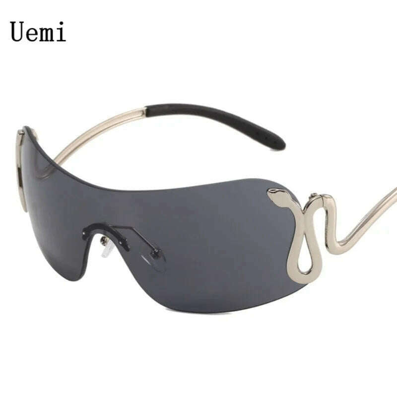 Uemi New Fashion Rimless Sunglasses For Women Men Luxury Snake Decoration Metal Frame Sun Glasses Shades UV400 Eyeglasses - KIMLUD