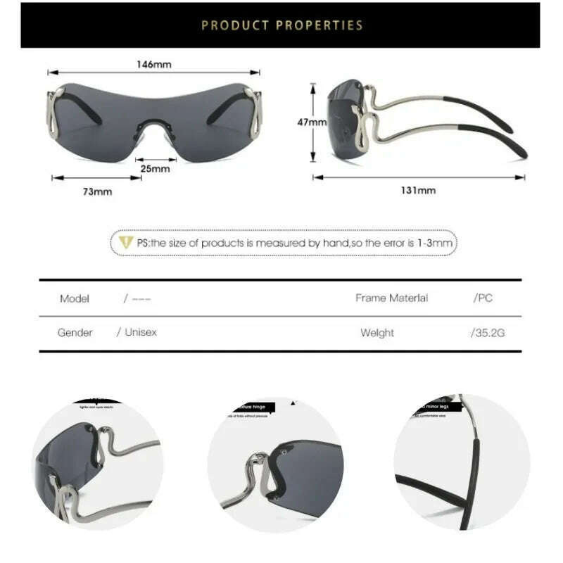 Uemi New Fashion Rimless Sunglasses For Women Men Luxury Snake Decoration Metal Frame Sun Glasses Shades UV400 Eyeglasses - KIMLUD