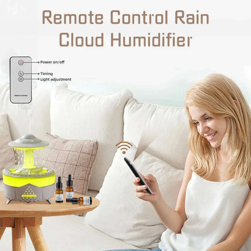 KIMLUD, UFO Shaped Mute Rain Cloud Humidifier Raindrop Essential Oil Diffuser Aromatherapy With Remote 7 Color LED Humidifier Large Room, KIMLUD Womens Clothes