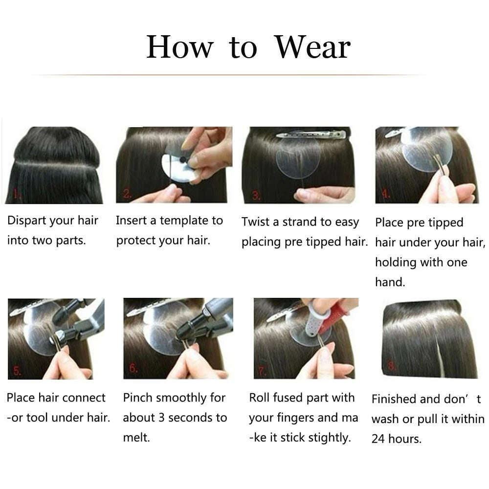 Ugeat U Tip Hair Extension Human Hair 1g/s Nail U Tip Hair For Women 14-24" Pre Bonded Hair Extensions 50g/100g Keratin Tip Hair - KIMLUD