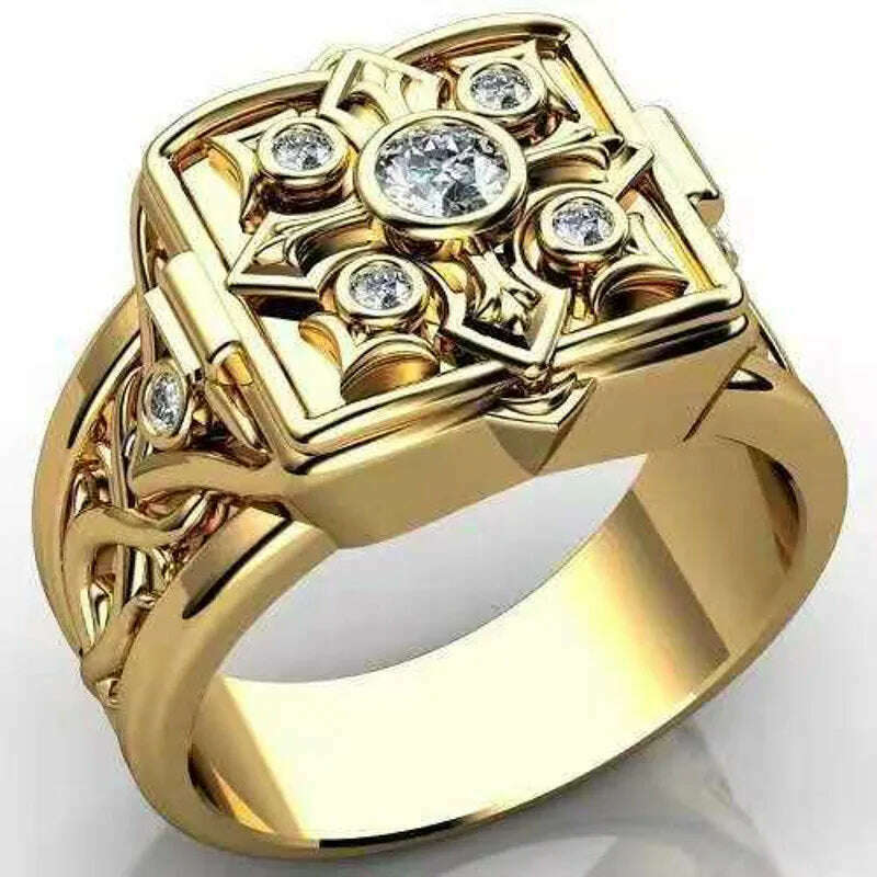 KIMLUD, Unique Cross Open Cap Cuffic Locklet Small Secret Pattern Copper Rings For Men Engagement Wedding Party Male Ring Jewelry, KIMLUD Womens Clothes