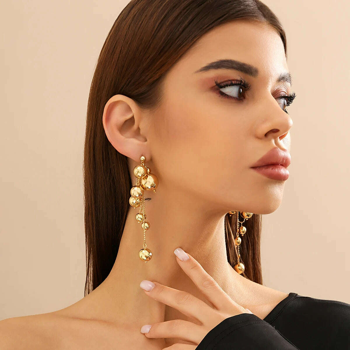 KIMLUD, Unique Goth Big Ball Tassel Drop Earrings for Women Classic Elegant Imitation Pearl Piercing Hanging Earrings Y2K Jewelry Gift, KIMLUD Womens Clothes