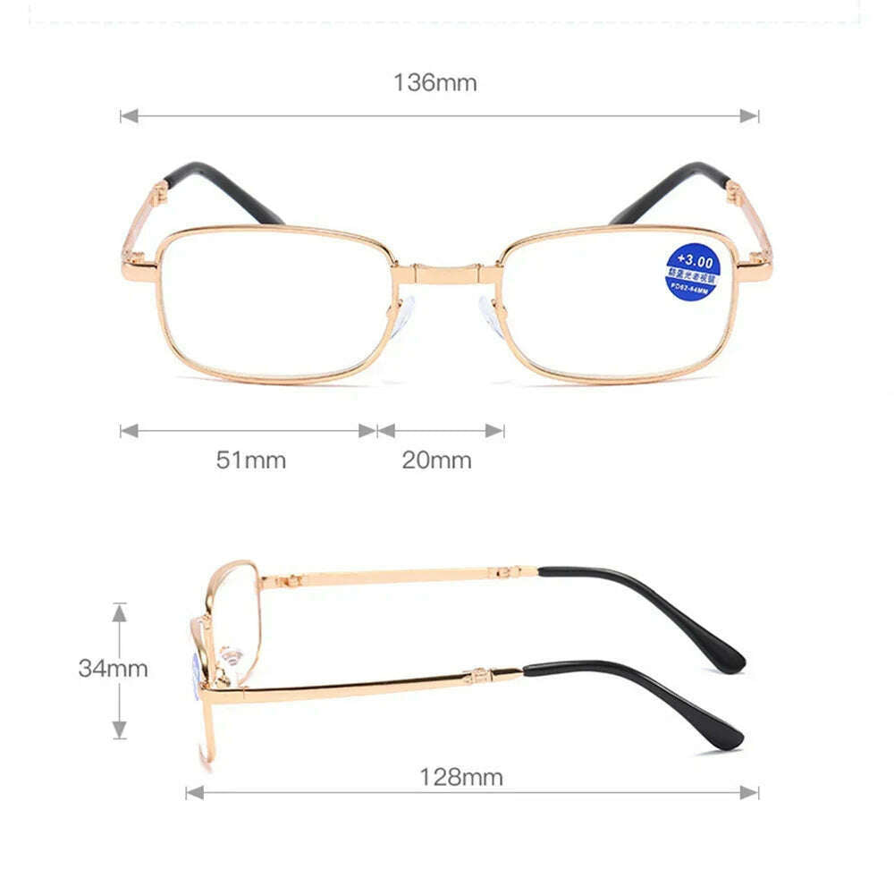 Unisex Foldable Reading Glasses Folding Presbyopia Men Women Metal Retro Computer Reading Glasses With Case 1.0 1.5 2.0 2.5 3.0 - KIMLUD