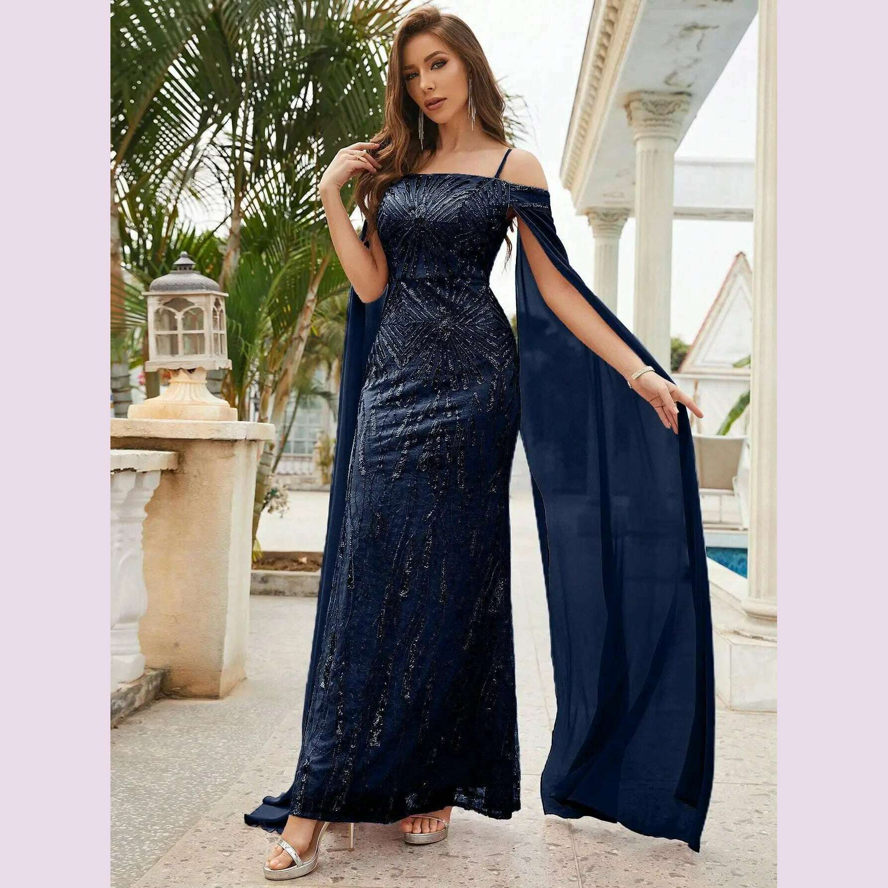 Unithorse Elegant cold shoulder sequined dress - KIMLUD