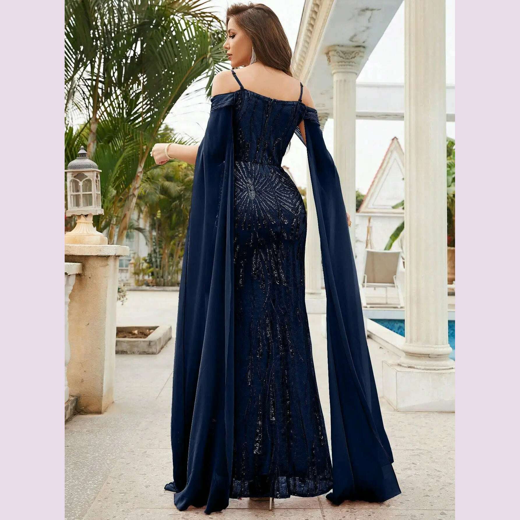 Unithorse Elegant cold shoulder sequined dress - KIMLUD