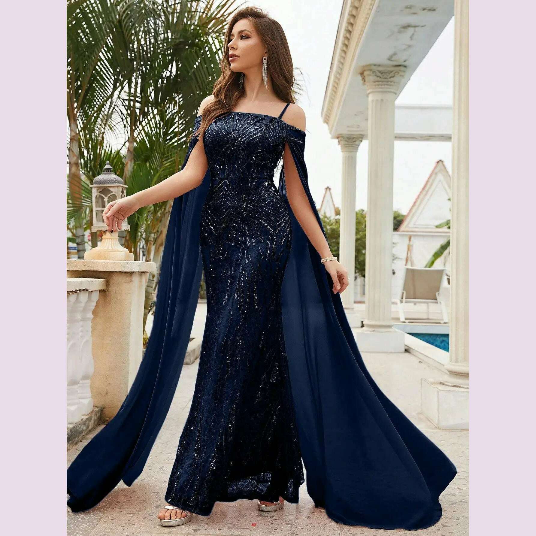 Unithorse Elegant cold shoulder sequined dress - KIMLUD