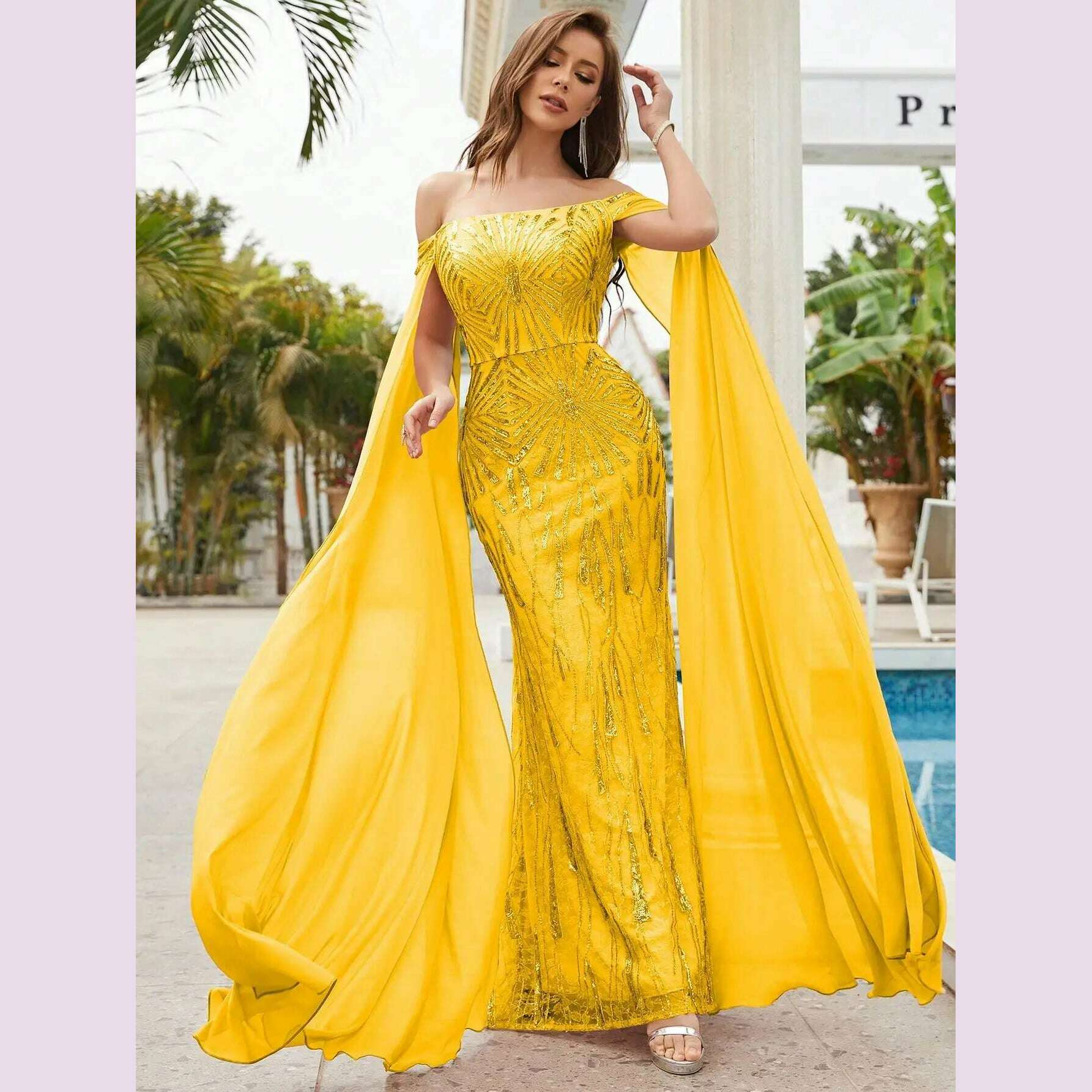 Unithorse Elegant cold shoulder sequined dress - KIMLUD