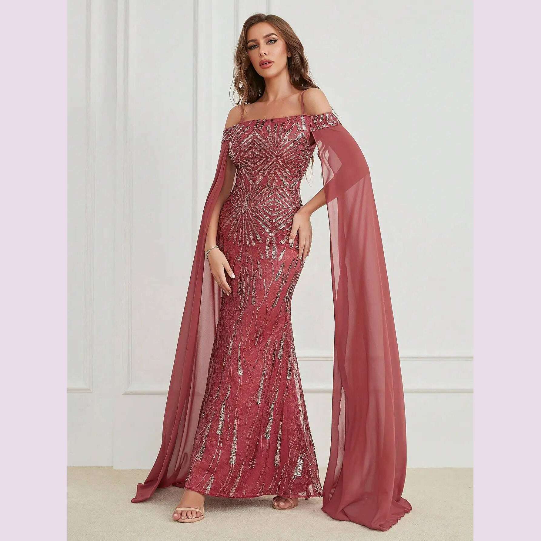 Unithorse Elegant cold shoulder sequined dress - KIMLUD