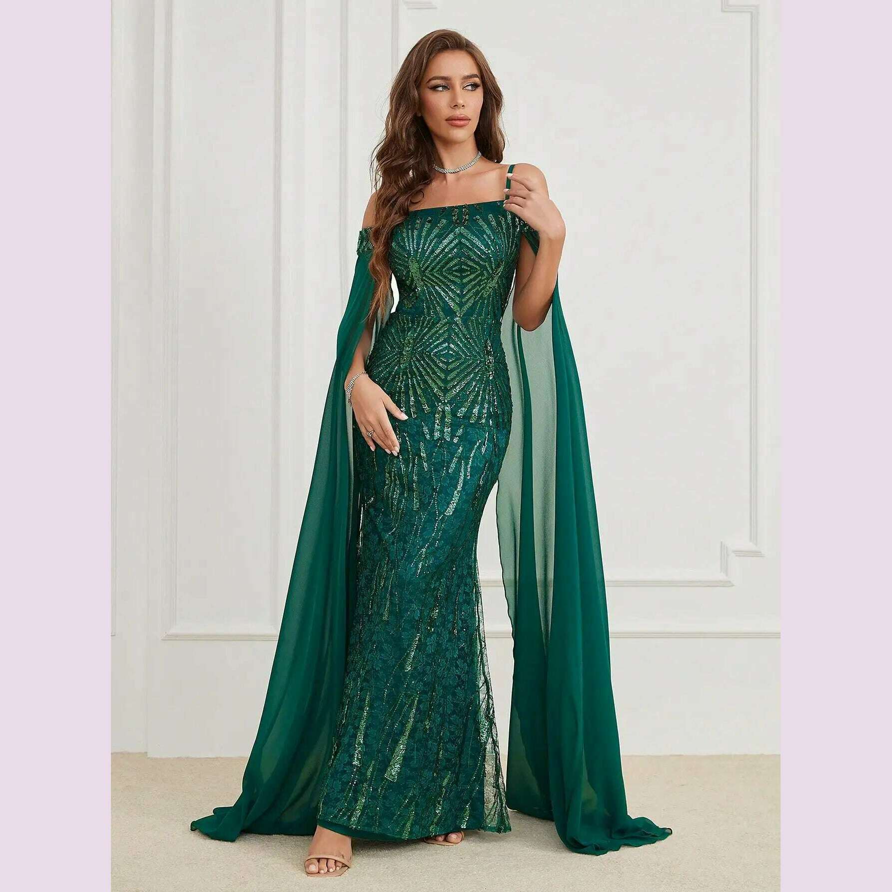 Unithorse Elegant cold shoulder sequined dress - KIMLUD