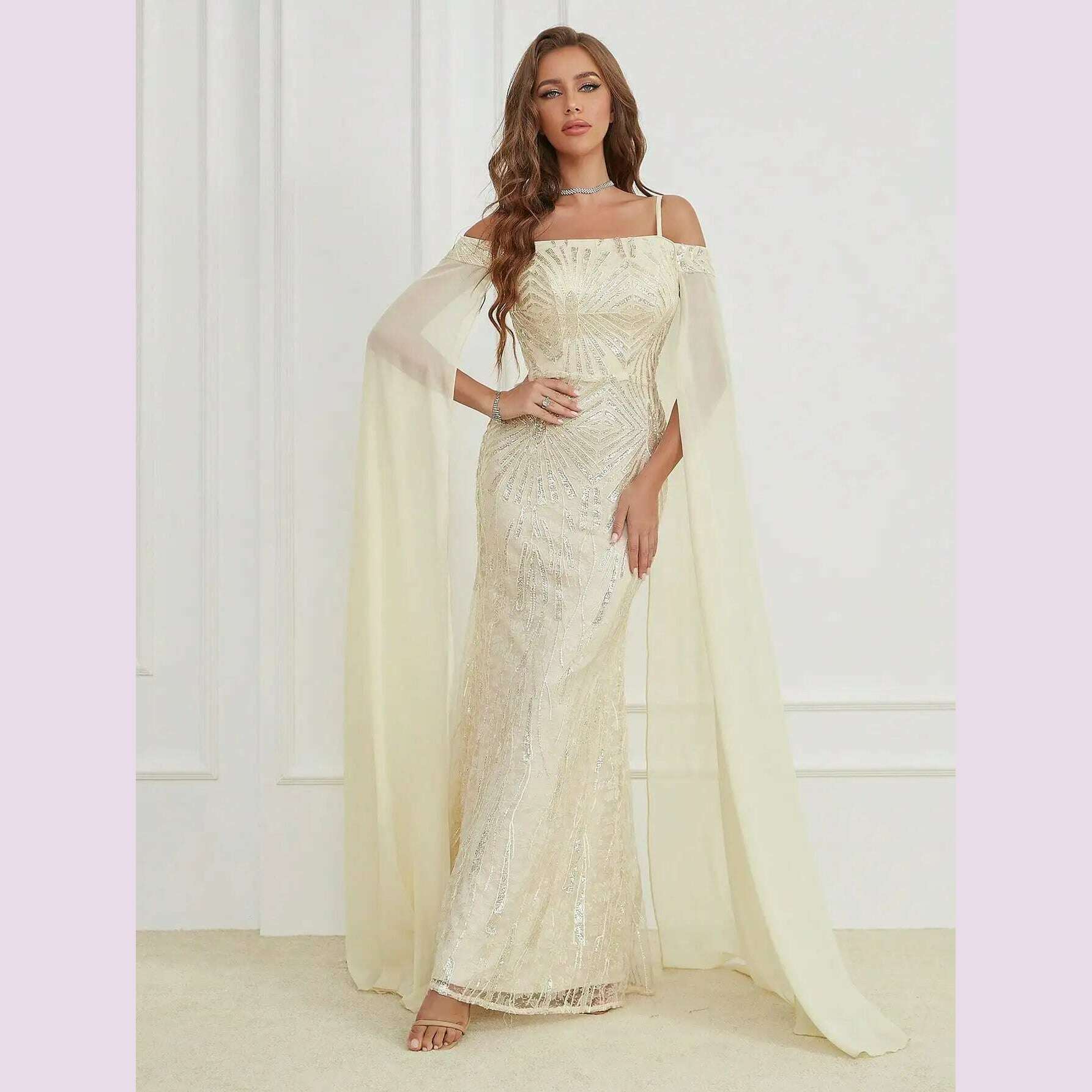 Unithorse Elegant cold shoulder sequined dress - KIMLUD